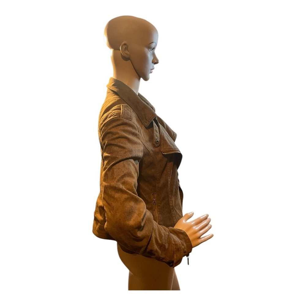BNCI Blanc Noir Women’s Brown Moto Zipper Biker Vegan Suede Jacket Size Small - Picture 4 of 15